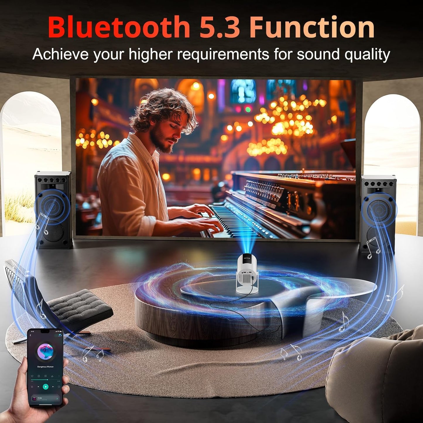 Auto Keystone Projector with WIFI and Bluetooth, Pericat 210° Rotatable Portable Projector, 18000L Native 1080P Home Theater, Outdoor Movie Projectors Compatible with TV Stick, Laptop, PC, Smartphone