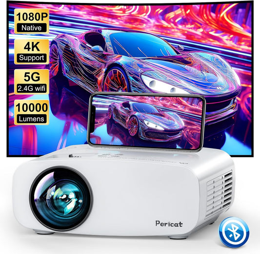 Pericat 5G WiFi Projector Bluetooth,10000L Native 1080P Outdoor Portable Video Projector 4K Supported,Home Theater Movie Projector 300'' Display,Compatible iOS/Android//PC/TV Stick/PS5