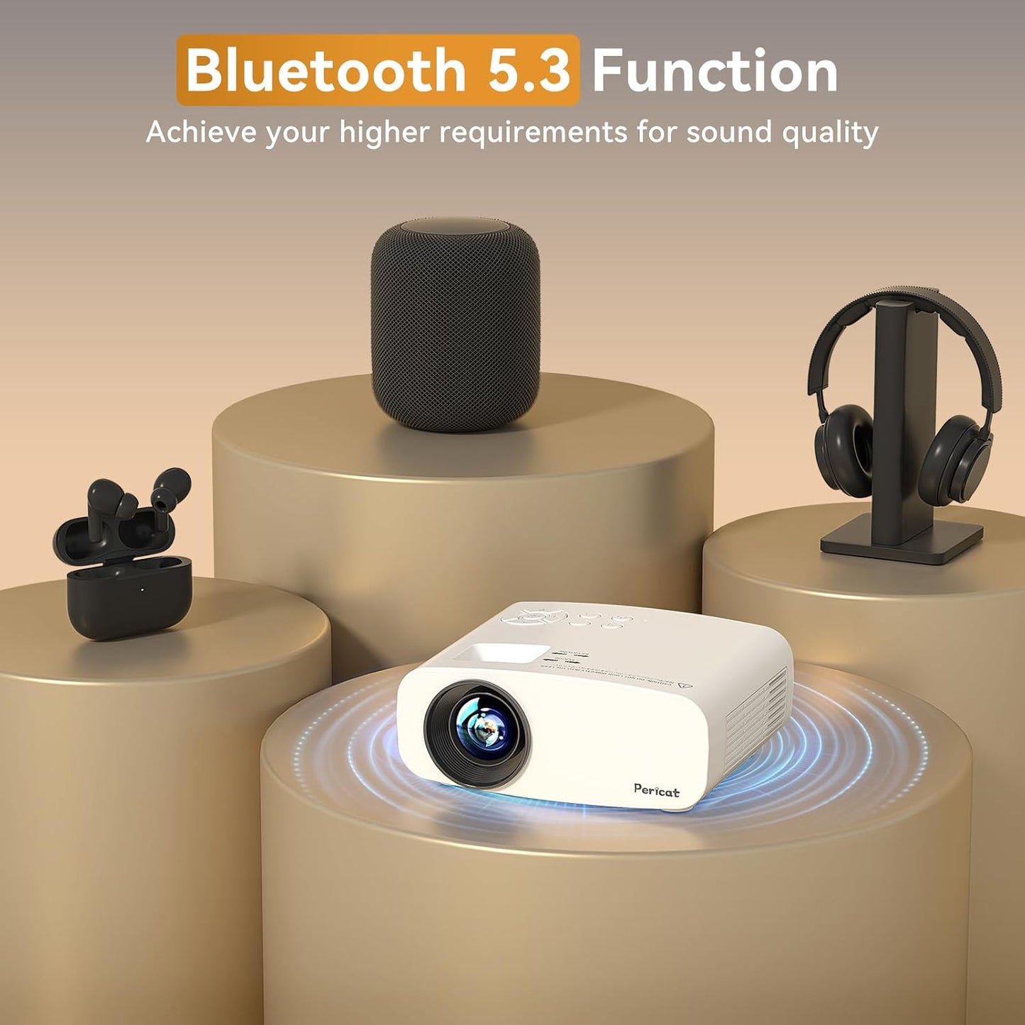 Pericat 5G WiFi Projector Bluetooth,10000L Native 1080P Outdoor Portable Video Projector 4K Supported,Home Theater Movie Projector 300'' Display,Compatible iOS/Android//PC/TV Stick/PS5