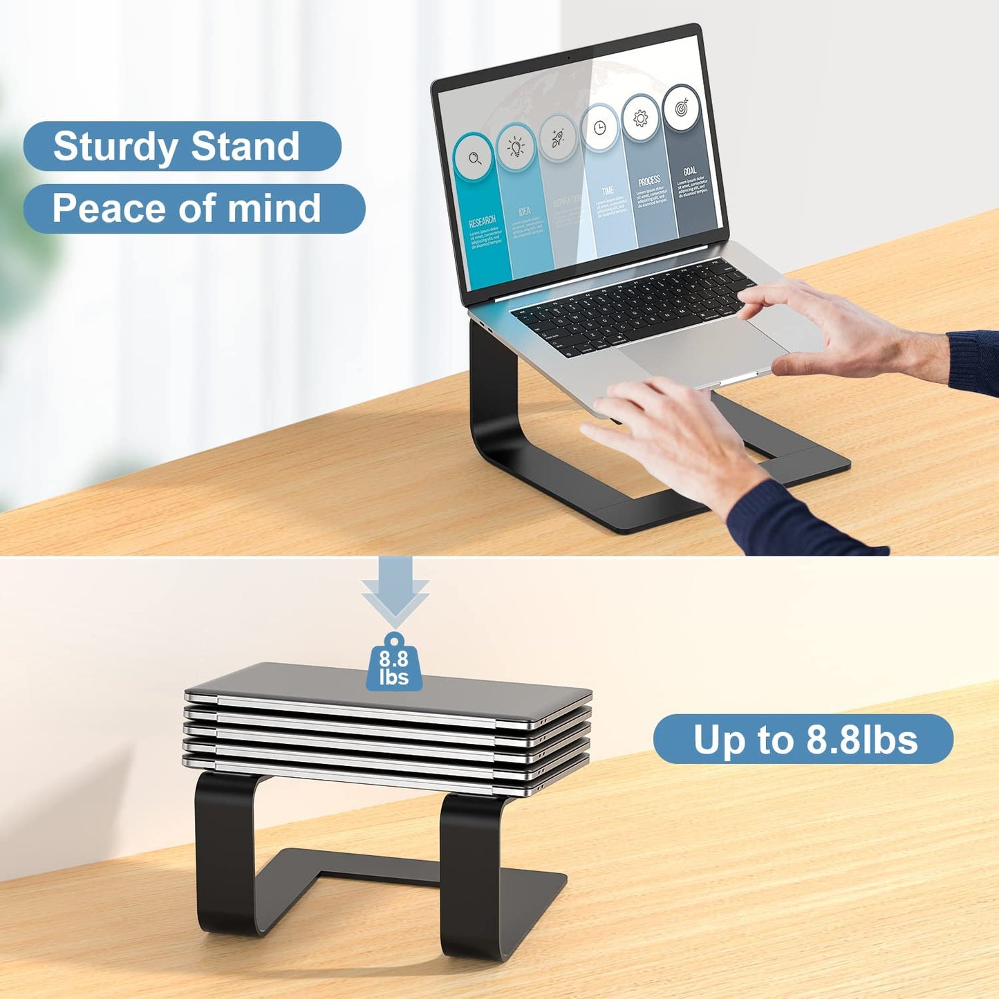 Up to 8.8lbs, Sturdy Stand Peace of mind | Pericat LS01 Detachable Laptop Stand - Black