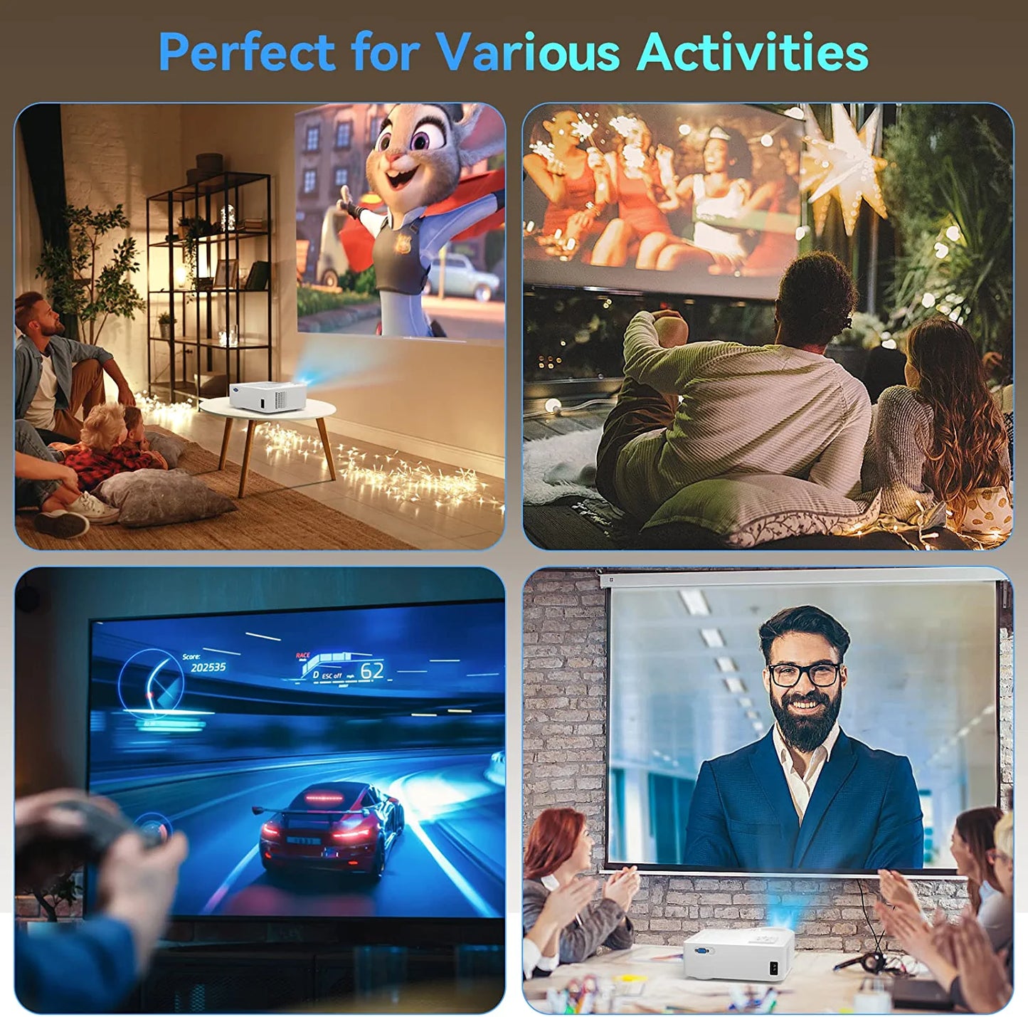 Pericat PT01 Native 1080P Outdoor Movie Projector with 350" Display