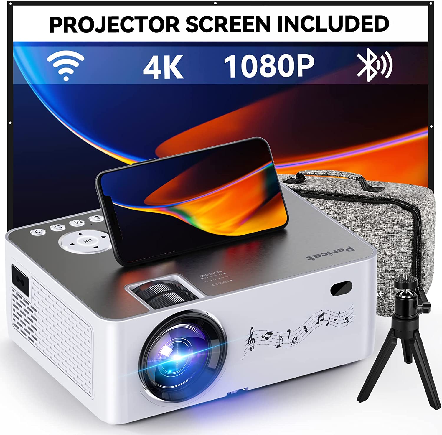 Native 1080P Full HD Home Projector Built-in Powerful Speaker 7500 Lumen  Projector Keystone Correction Zoom 200 Display Movie Smart Projector