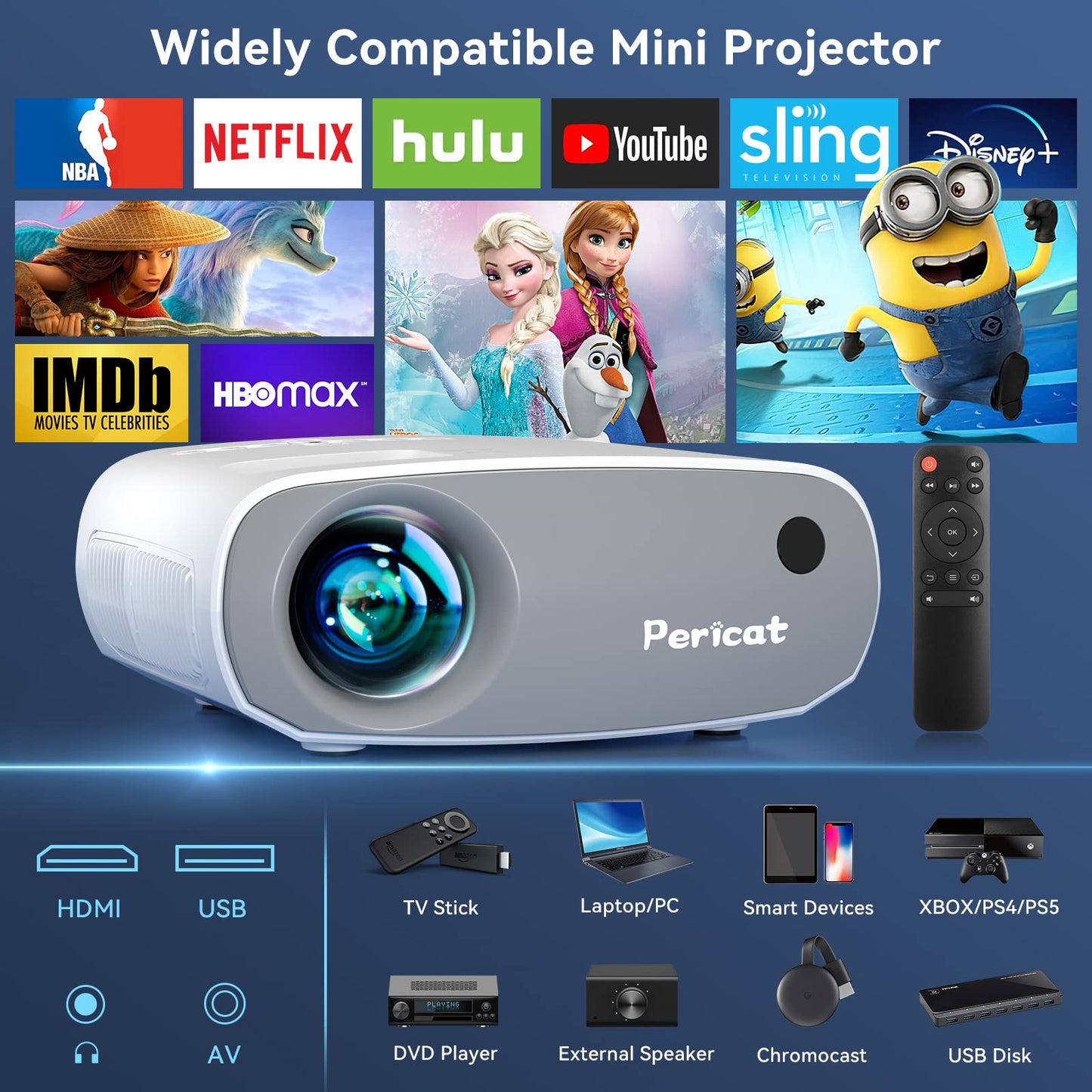 Projector with WiFi and Bluetooth, 5G WiFi Mini Projector, Native1080P Portable Outdoor Projector with Remote Control, 9000L Movie Projector Compatible with Smartphone/TV Stick/PS4/Laptop/Switch